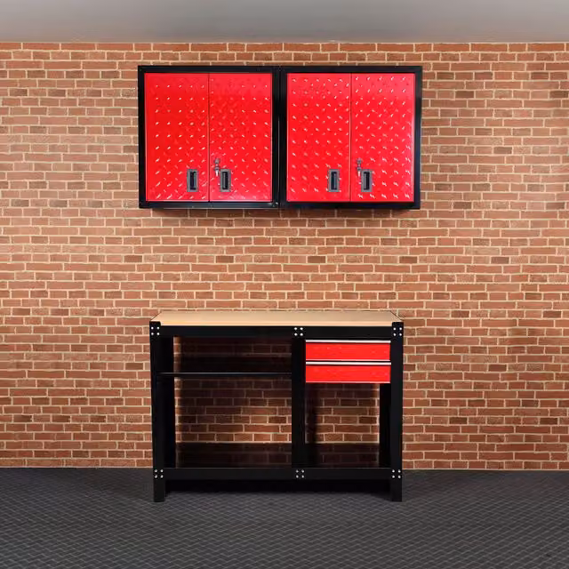 Hilka Lockable Wall Mounted Steel Garage Storage Cabinet in Red