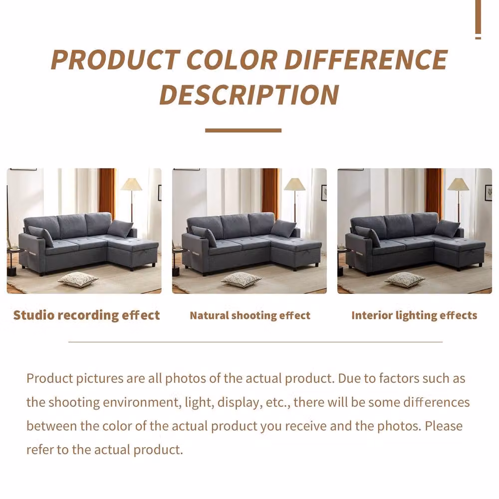 Rolipo Grey L-Shaped 3 Seater Corner Sofa Bed with Storage and Pull Out Drawer – 5