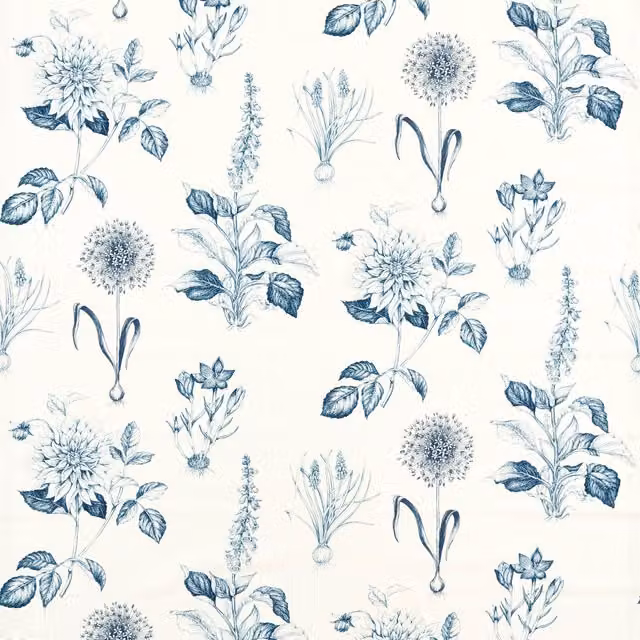 Clarke & Clarke Roseraie Floral Fabric in Midnight Blue