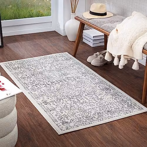 Livabliss Palermo Vintage Boho Style Rug in White and Grey, W/D/H: 80 x 150 cm