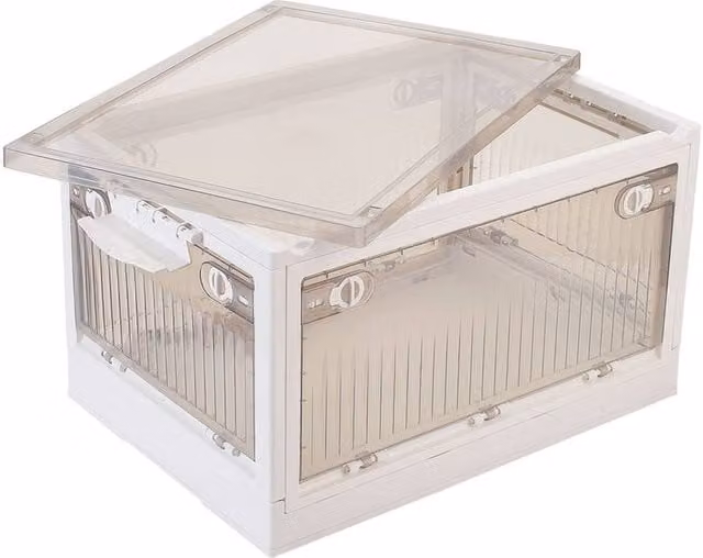 Garden Sanctuary Transparent Folding Plastic Storage Box with Wheels, White, W/D/H: 61.5 x 34.5 x 1.5 cm