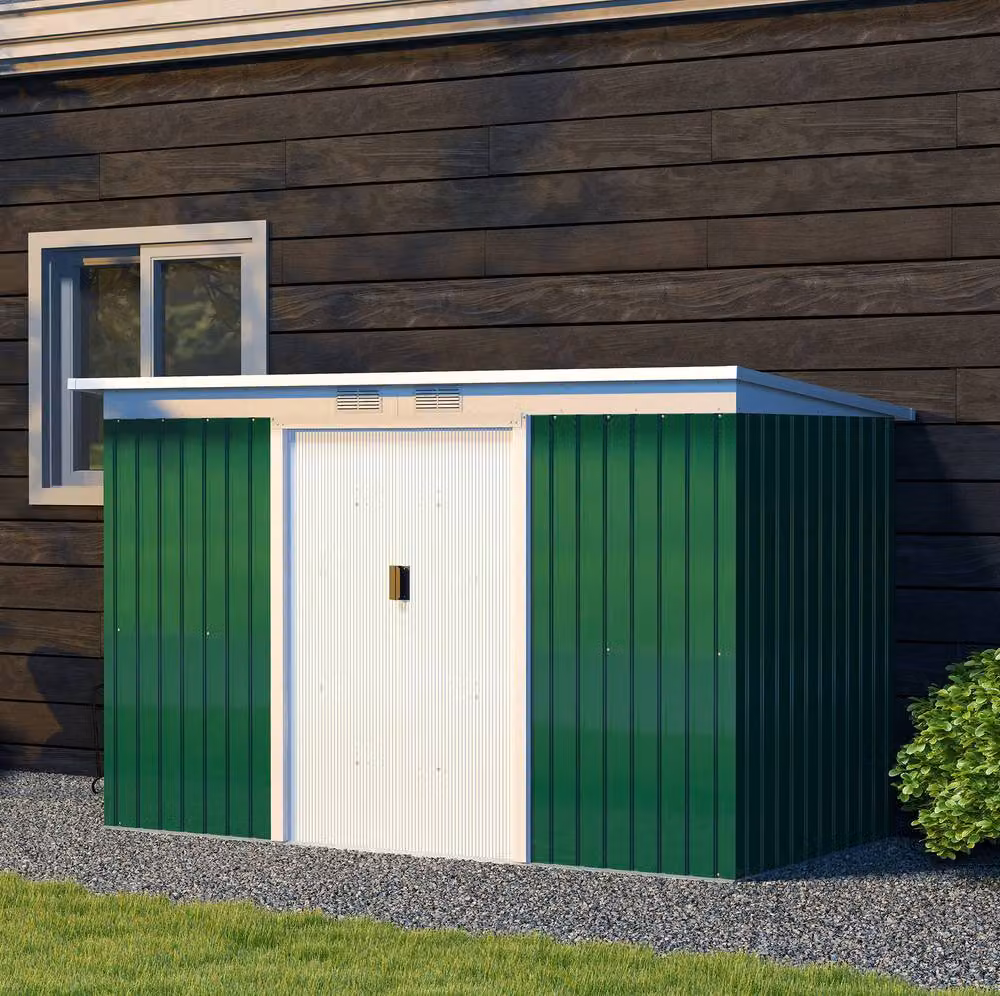 STILVORA Galvanised Steel Garden Shed with Double Sliding Doors in Dark Green, W/D/H: 172 x 119 x 172 cm – 2