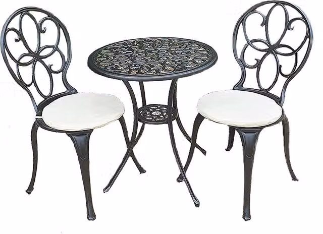SHG Rayleigh Cast Aluminium Bistro Set with Cushions in Black, Cream and White