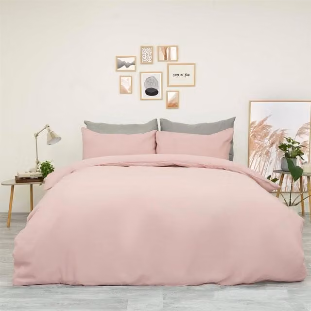 OHS Brentfords Plain Dyed Microfibre Duvet Cover and Pillowcase Set in Pink, W/D/H: 140 x 200 cm
