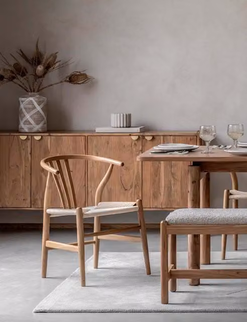 Gallery Direct Set of 2 Whitney Dining Chairs in Natural Beige and Brown Fabric and Wood with Vintage Style