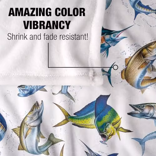JQ Licensing Saltwater Gamefish Silky Touch Super Soft Fleece Throw Blanket in White, W: 152 cm, D: 127 cm – 2