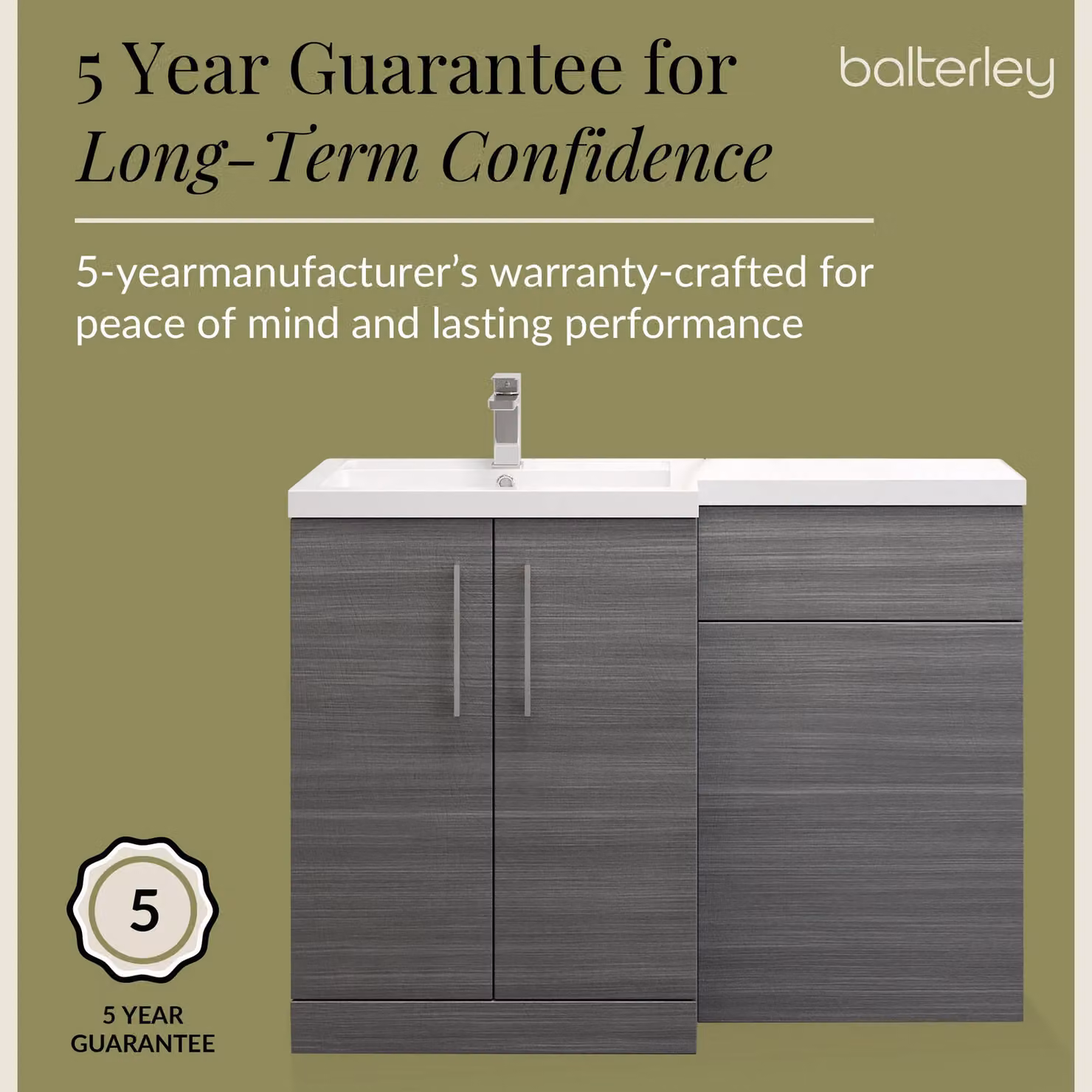 Balterley Anthracite Grey Left Hand Bathroom Vanity Basin and WC Unit with Soft Close Doors, W: 110 cm, D: 39 cm – 4
