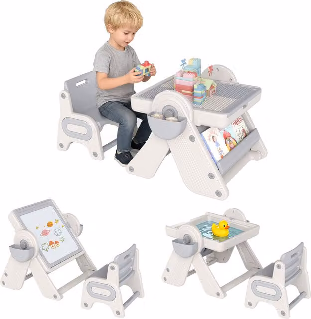 COSTWAY 6-in-1 Multi-activity Kids Table and Chair Set in Grey