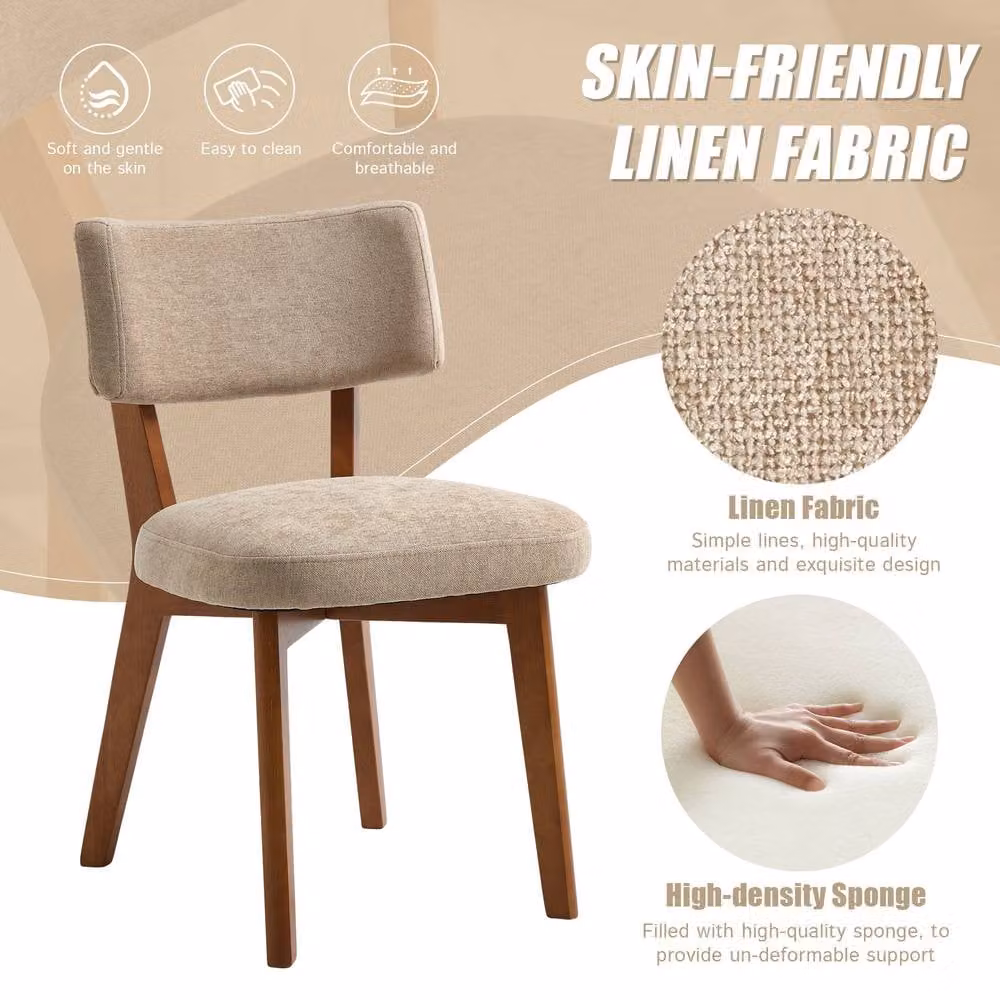 Matteo Mid-Century Modern Dining Chairs, Set of 2, Beige Fabric and Rubberwood – 2