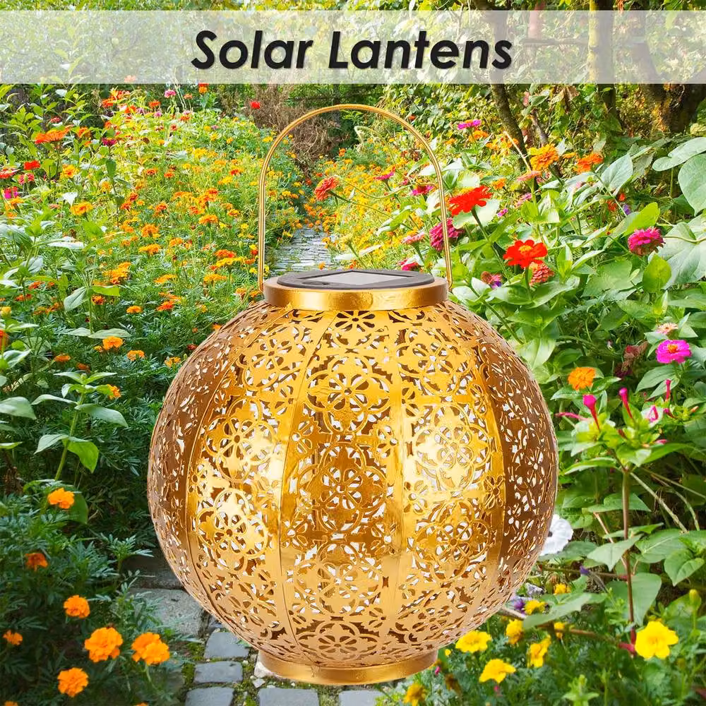 VFM e-Store Solar LED Garden Lantern in Gold/Brass, W/D/H: 23.5 x 23.0 x 23.0 cm – 3