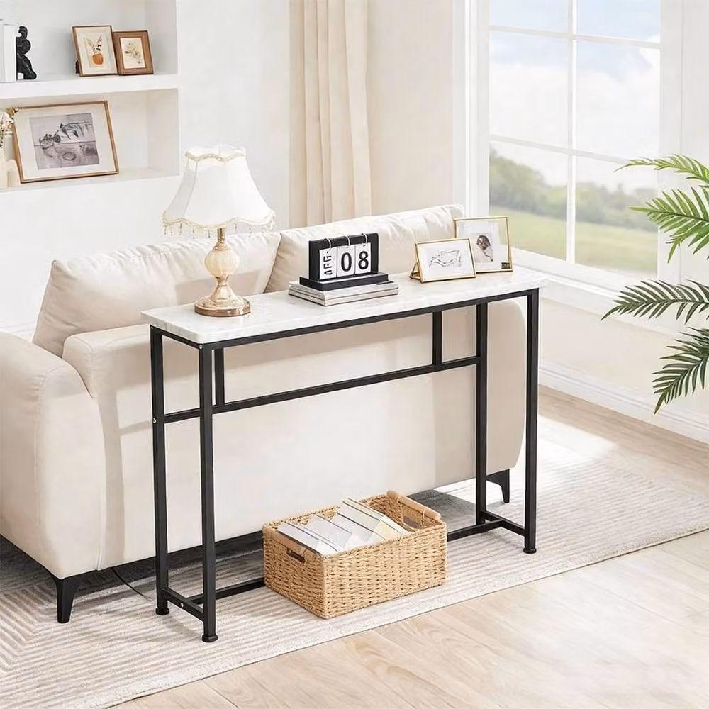 SPETLEK Modern White Marble Narrow Slim Hallway Console Table – 4