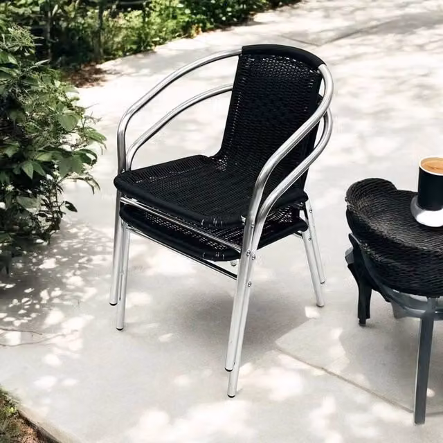 NESTLUNE Set of 2 Black Rattan Garden Chairs