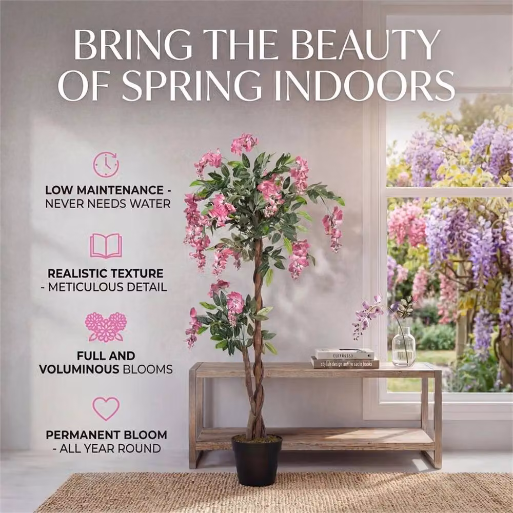 EONLION Pink Artificial Faux Floral Tree, Height: 100 cm – 4