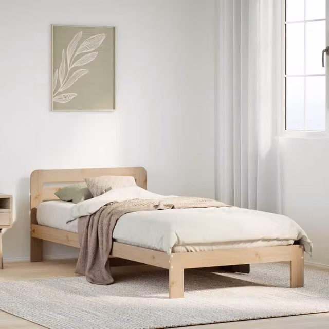 Berkfield Home Rustic Solid Wood Pine Bed Frame in Brown, W/D/H: 90 x 200 cm