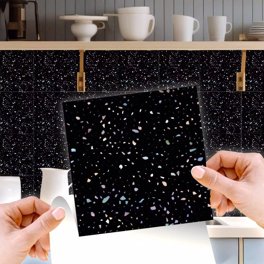 PAWNORA 72 Unit Black Terrazzo Holographic Tile Stickers – 3