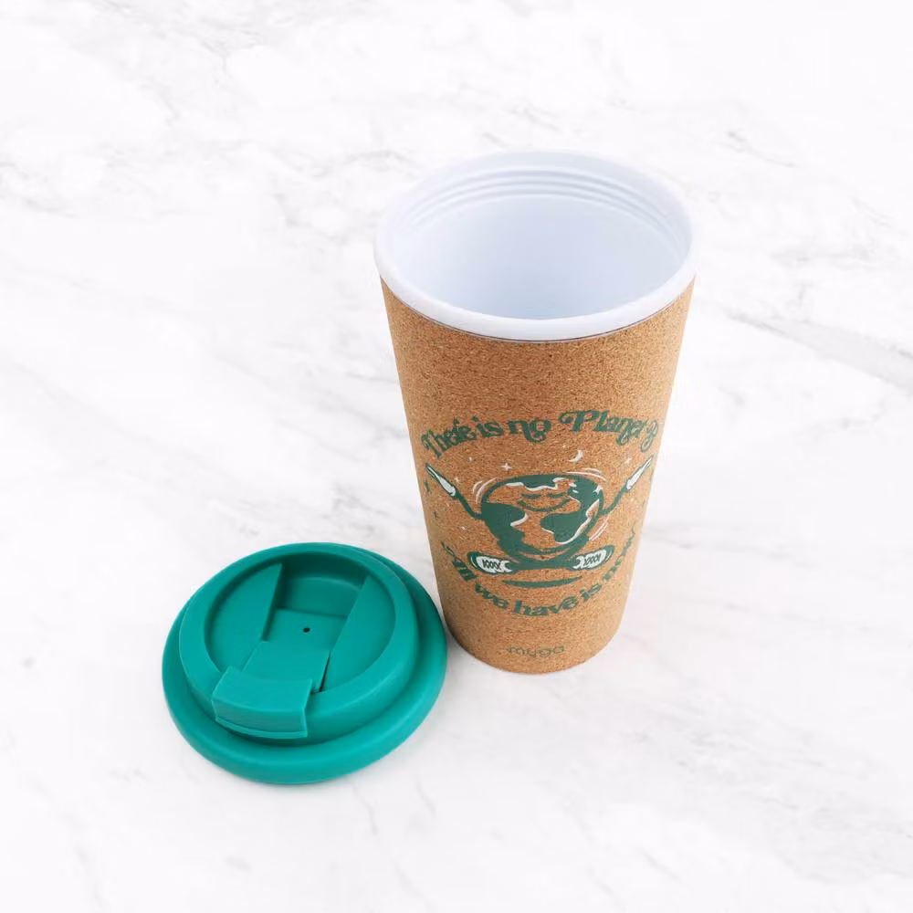 Myga Double-Walled Cork Coffee Cup with Lid in Petrol Blue, 450ml – 3