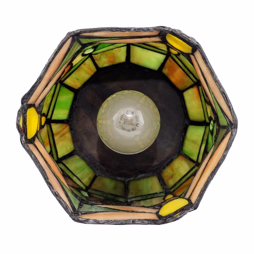 Happy Homewares Classic Dragonfly Tiffany Uplighter Tabletop Lamp in Green Stained Glass and Black Metal, H 40 cm x W 18 cm x D 18 cm – 3