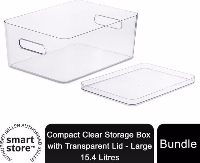 SmartStore Compact Clear Plastic Storage Boxes with Lids, 15.4L, 3 Pack