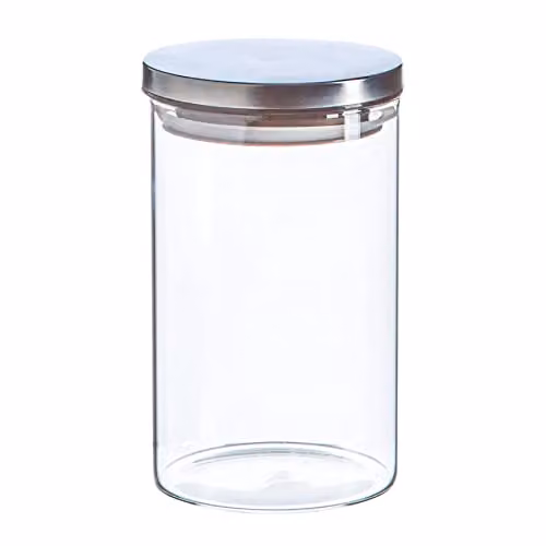 Argon Tableware Scandi Airtight Glass Storage Jar with Silver Metal Lid, 1 Litre