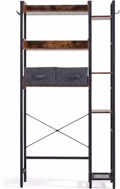 Costway 7 Tier Over the Toilet Storage Rack with 2 Drawers in Brown – 1