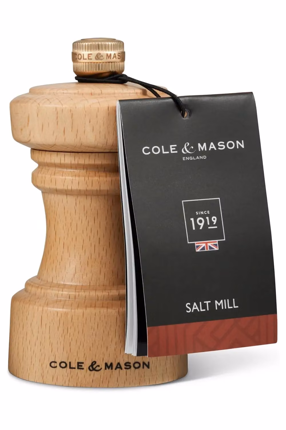 Cole & Mason Hoxton Beech Wood Salt Mill, Brown, Diameter: 10.4 cm – 6