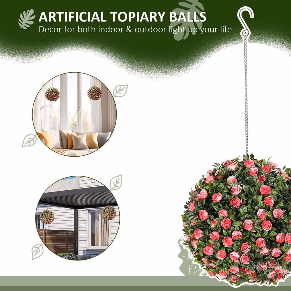 Wyld Haus Colana Set of 2 Pink UV Resistant Artificial Rose Topiary Hanging Balls, Diameter: 28 cm – 4