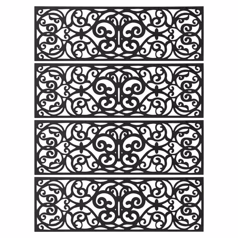 NESTLUNE Set of 4 Non-Slip Black Rubber Outdoor Stair Mats – 4