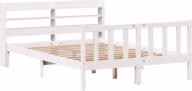 Berkfield Home Beautiful Bed Frame in White Solid Pine Wood, W/D/H: 160 x 200 cm