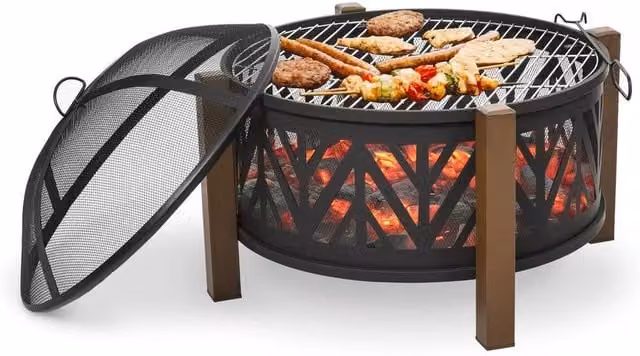 NESTLUNE 2-in-1 Outdoor Fire Pit and Wood BBQ Garden Cooker Heater, Black, W: 100 cm, D: 15 cm, H: 15 cm