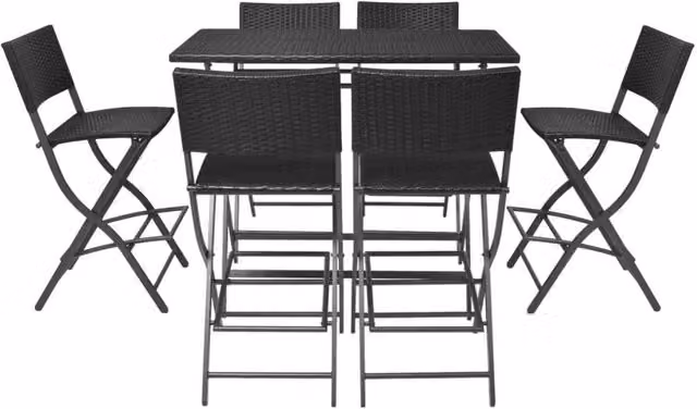 Berkfield Home 7 Piece Folding Outdoor Dining Set in Black Poly Rattan and Steel