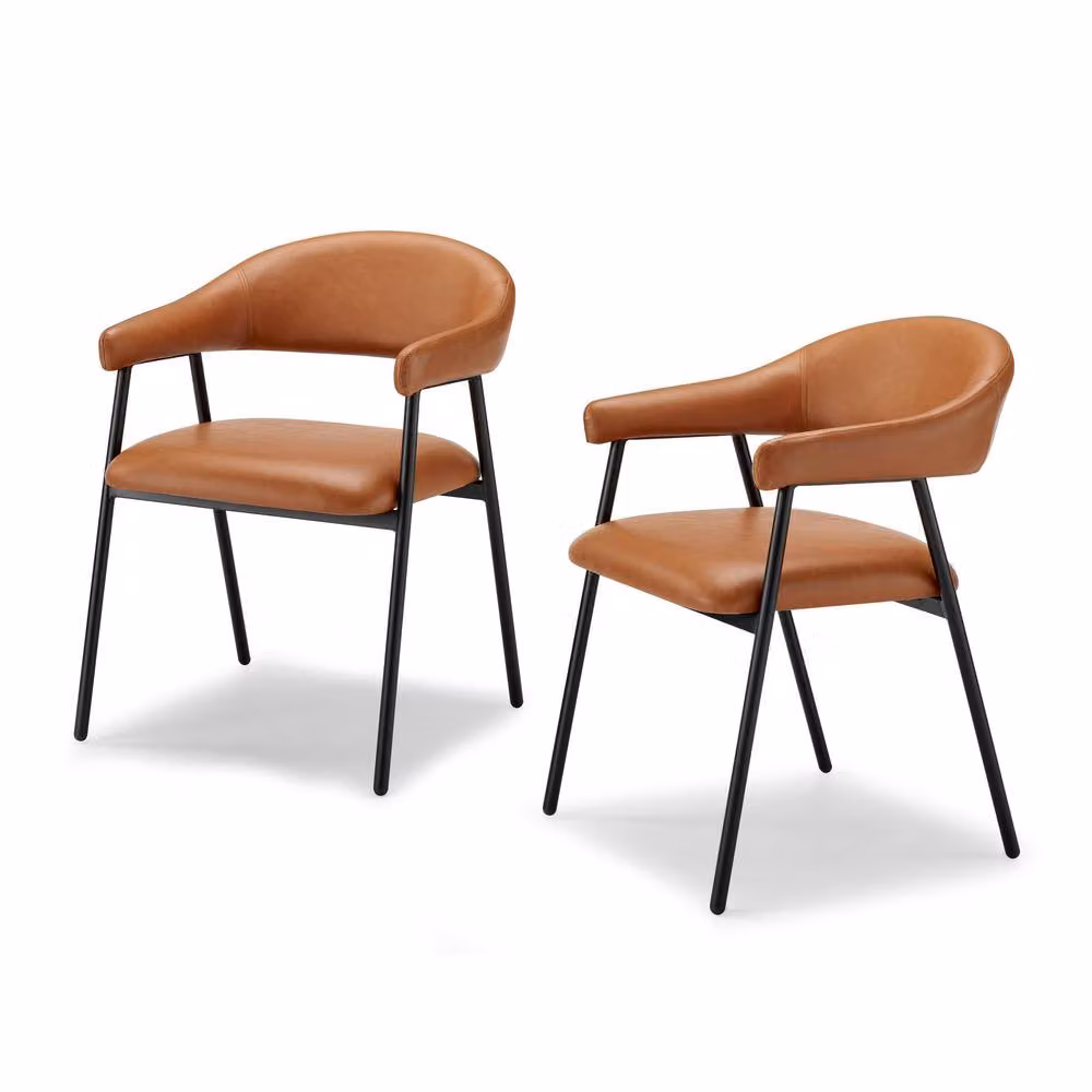 FurnitureboxUK Set of 2 Delos Tan Faux Leather Dining Chairs in Brown – 2