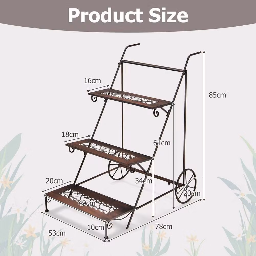 Kelvenix 3-Tier Metal Ladder Plant Stand in Brown – 2