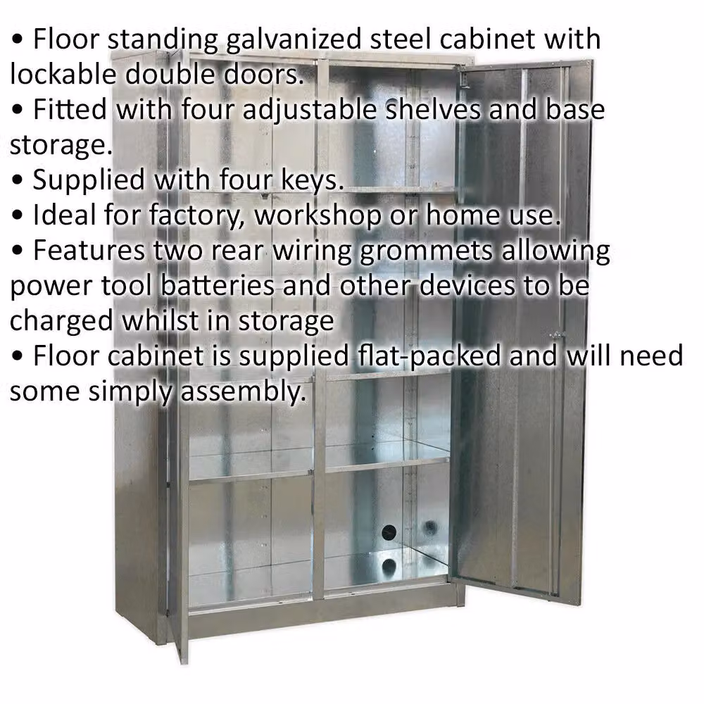 Loops Silver Galvanised Steel Floor Cabinet with Lockable Hinged Doors and Internal Shelves W/D/H: 110 x 41 x 183 cm – 2