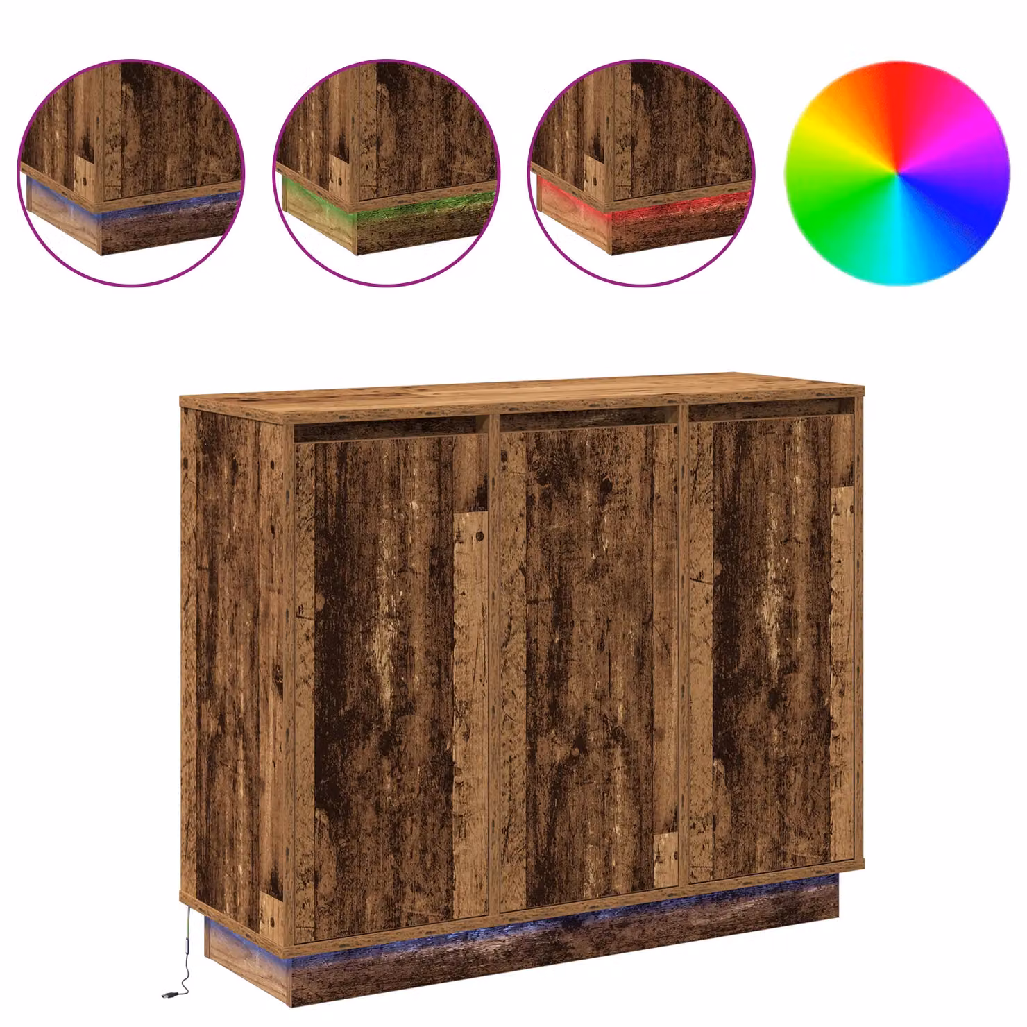Berkfield Home Rustic Oak Sideboard with Integrated LED Lighting in Brown, W/D/H: 90 x 32 x 75 cm – 3