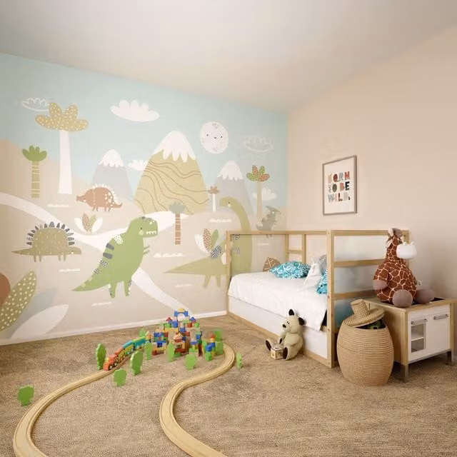 Origin Murals Dinosaur Land Natural Wall Mural in Yellow and Multicolour for Children