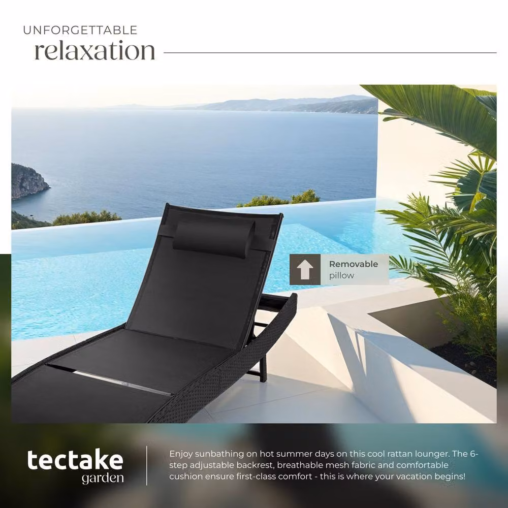 tectake Moana 1 Seater Rattan Sun Lounger in Black – 4