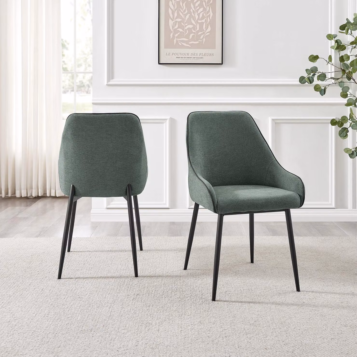 FurnitureboxUK Penrose Black Round Dining Table and 4 Beaumont Green Chairs, Diameter: 120 cm – 3