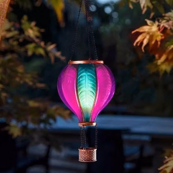 Marco Paul Multicolour Solar Hot Air Balloon LED Garden Ornament with Dusk Sensor