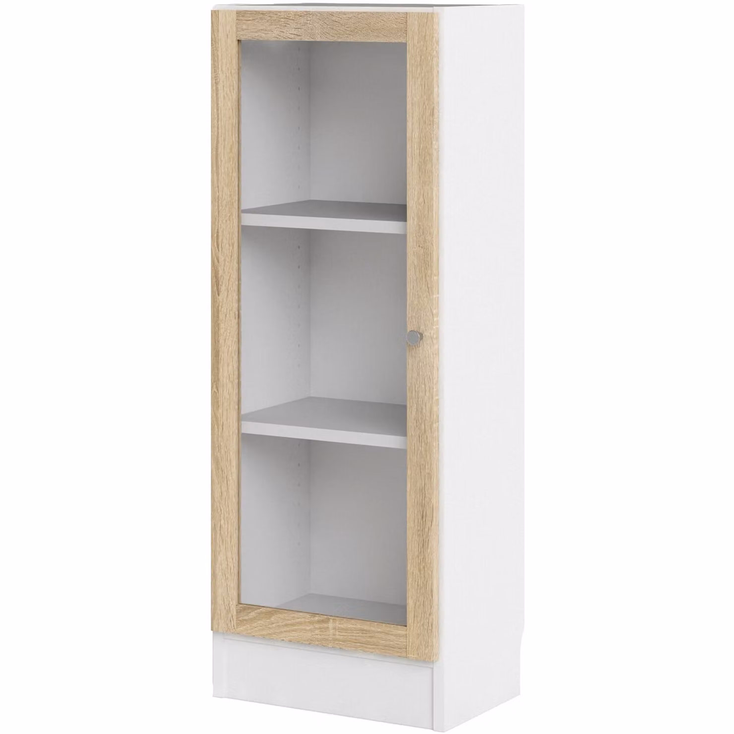 Furniture To Go Basic Low Narrow Display Cabinet with 2 Shelves and Glass Door in White and Oak – 2
