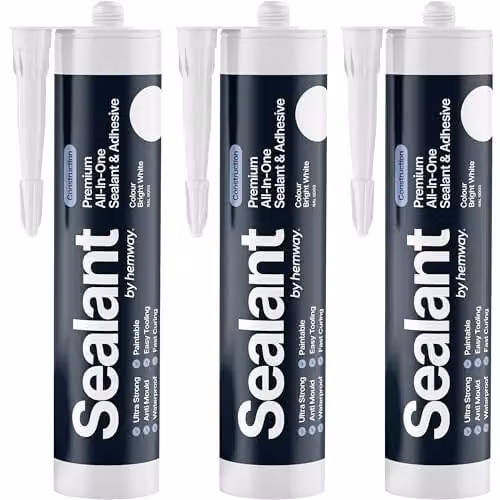 Hemway Bright White Hybrid Polymer Construction Sealant and Adhesive, 3 x 300ml – 1
