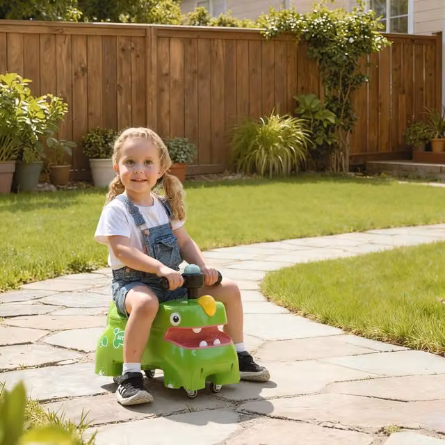 AIYAPLAY Dinosaur Ride-On Slider for Toddlers with Lights and Music, Green
