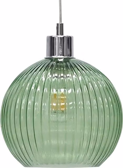 First Choice Lighting Betchley Green Ribbed Glass Globe Easy Fit Pendant Shade – 1