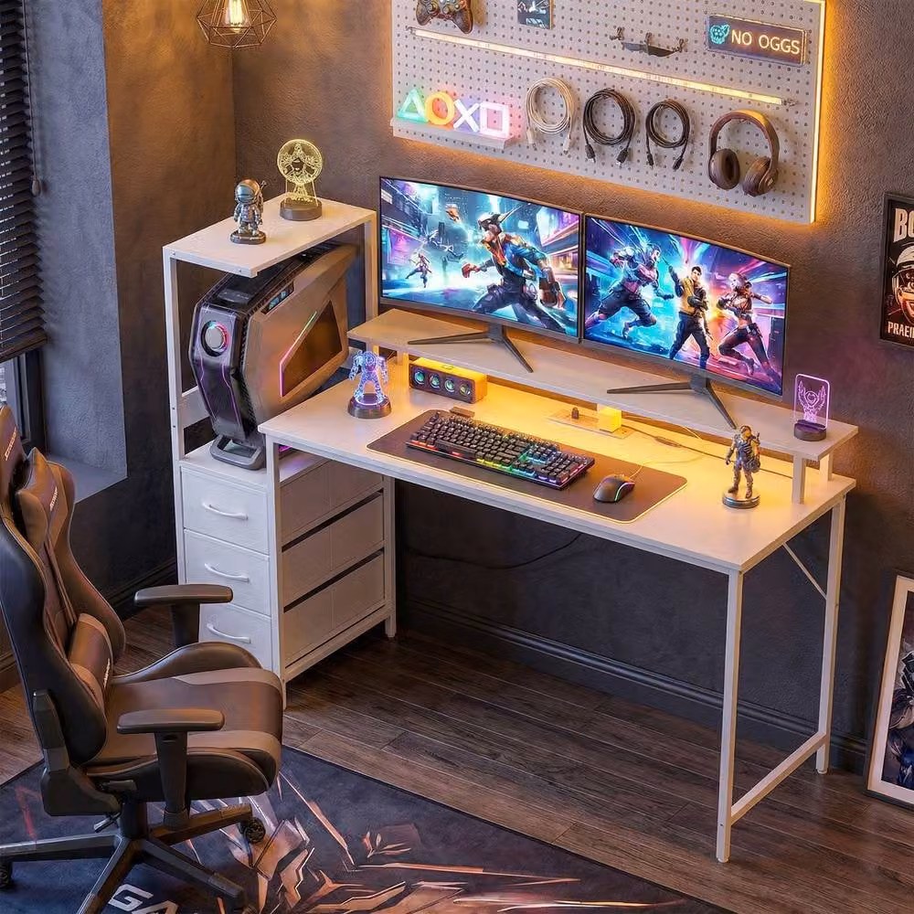 STILVORA White Gaming Desk with Wood and Metal Construction – 3