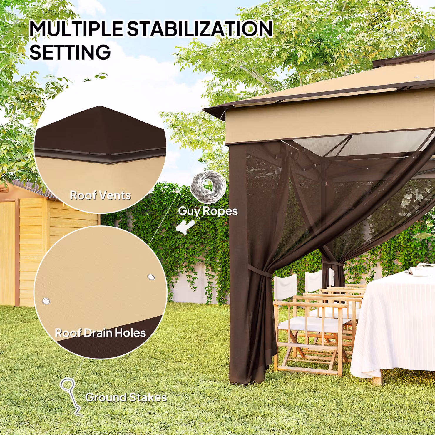 Outsunny Pop Up Gazebo with Netting and Carrying Bag, Beige, W: 300 cm, D: 300 cm, H: 272 cm – 6
