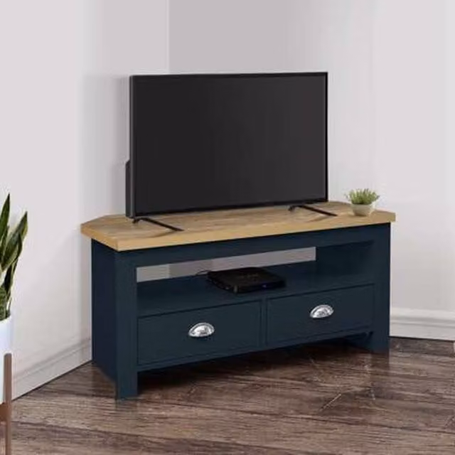 Birlea Highgate Corner TV Unit in Navy Blue and Oak
