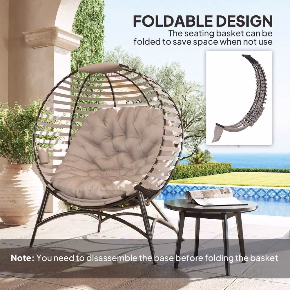 Wyld Haus Lenika Oversized Egg Chair in Light Grey with Cushion and Side Pocket – 5