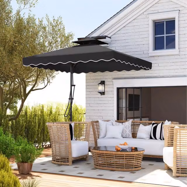 Outsunny Square Cantilever Parasol Umbrella with Cross Base in Black