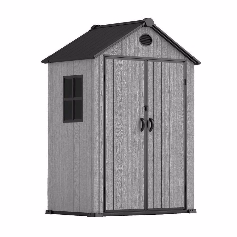 Living and Home Grey Apex Roof Plastic Garden Tool Shed with Double Doors – 2