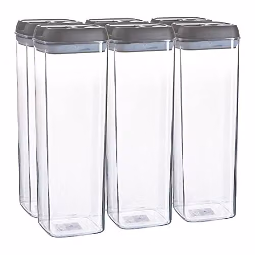 Argon Tableware Food Storage Containers with Airtight Clip Lids, 1.9 l, Grey and Transparent, Set of 6 – 1