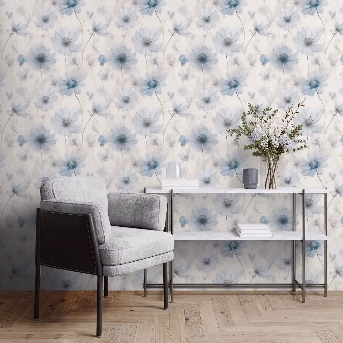 Muriva Lissa Flowers Botanical Floral Wallpaper in Blue – 2